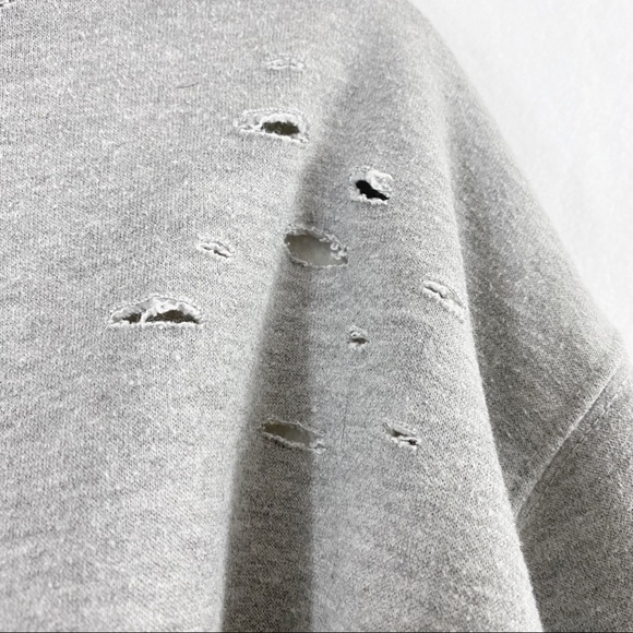 Honey Punch Distressed Grey High Neck Sweatshirt Oversized - Picture 6 of 9